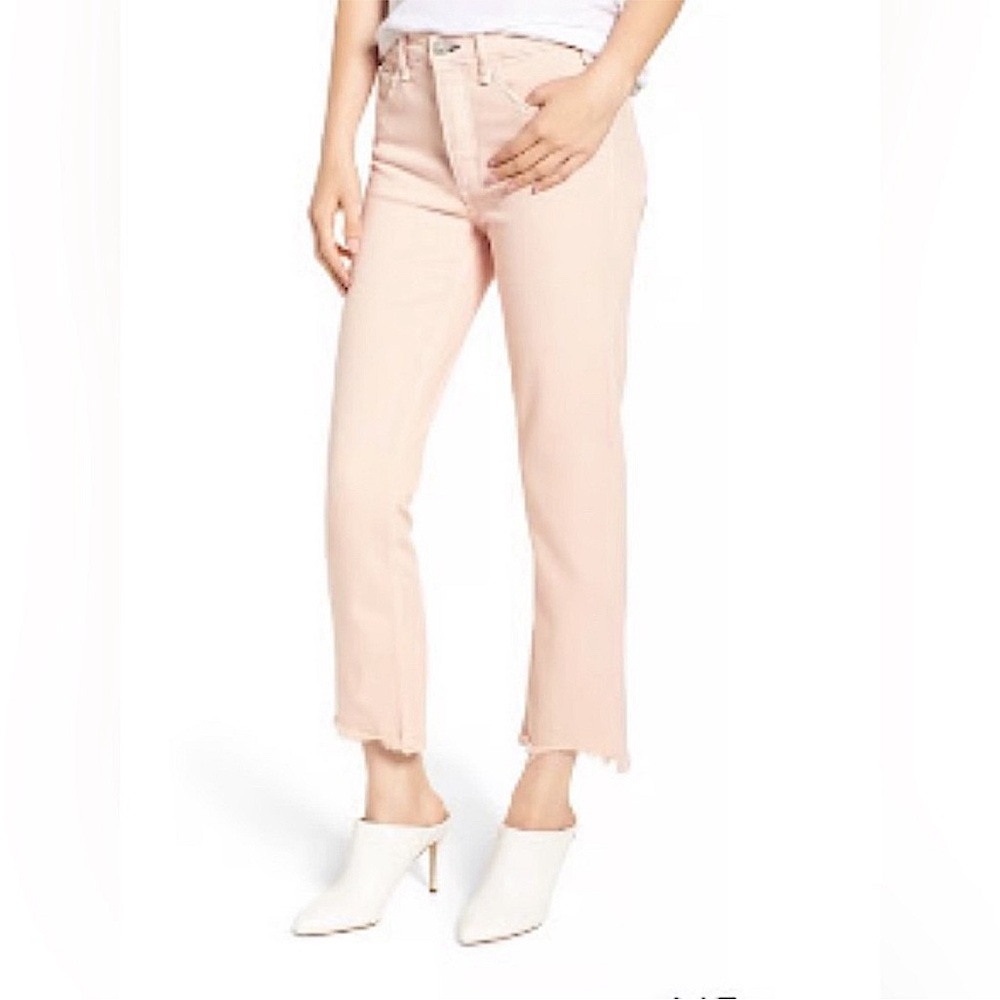 McGuire Valletta Straight Cropped Pink Jeans Button Fly Fringe Hem Sz 27